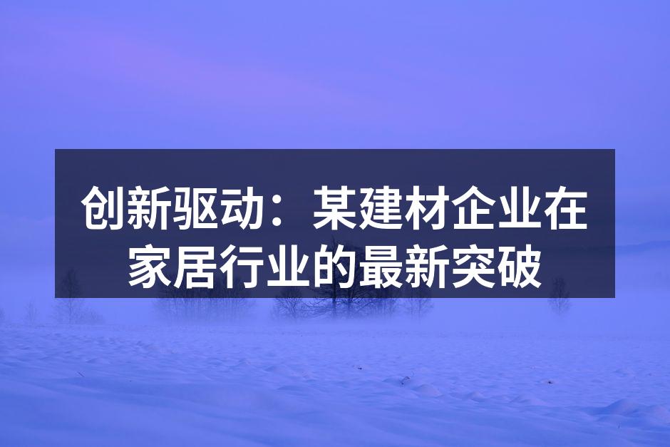创新驱动：某建材企业在家居行业的最新突破